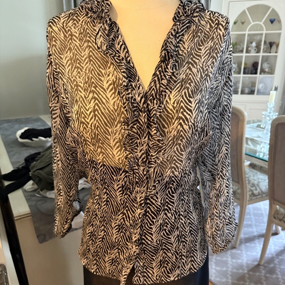 Vintage black and white blouse Susan Graver M - Picture 1 of 3